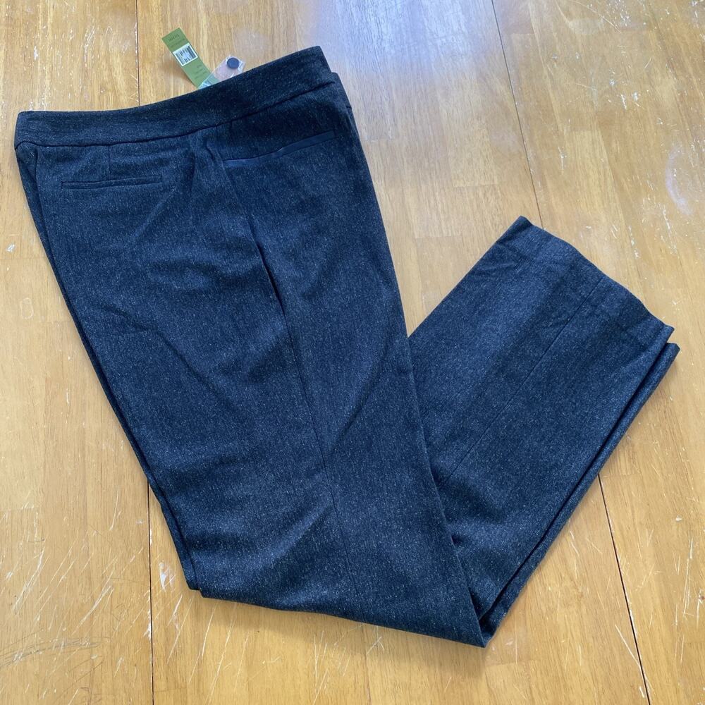 NWT Nic + Zoe Women’s Pants 12 Gray Straight Trouser Career Faux Leather Trim
